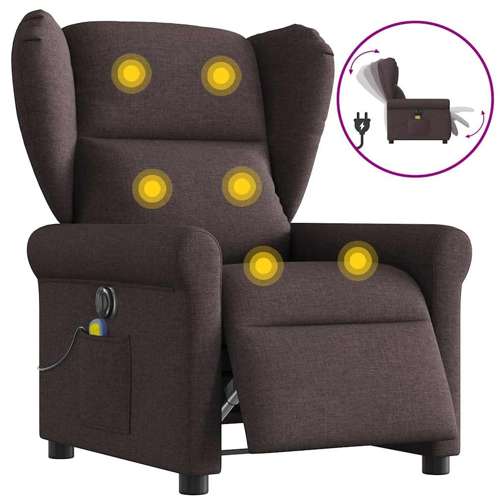 Poltrona Massaggio Reclinabile Elettrica Marrone Scuro Tessuto 3303369