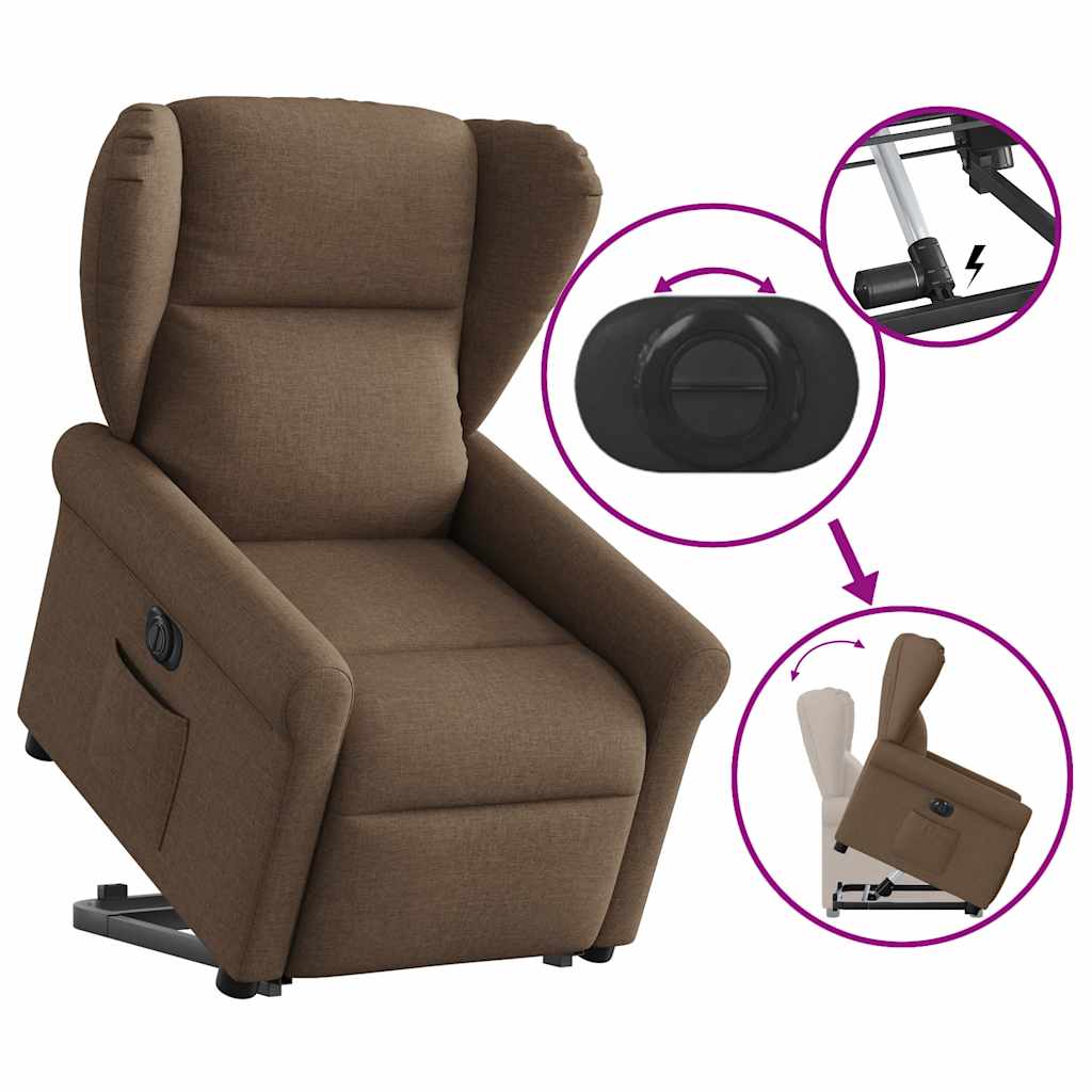 Poltrona Alzapersona Reclinabile Elettrica Marrone Tessuto