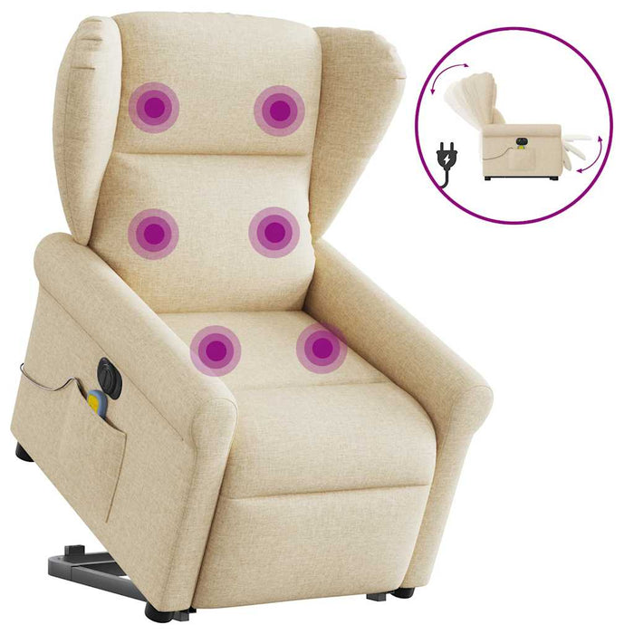 Poltrona Alzapersona Massaggiante Elettrica Crema in Tessuto 3303412
