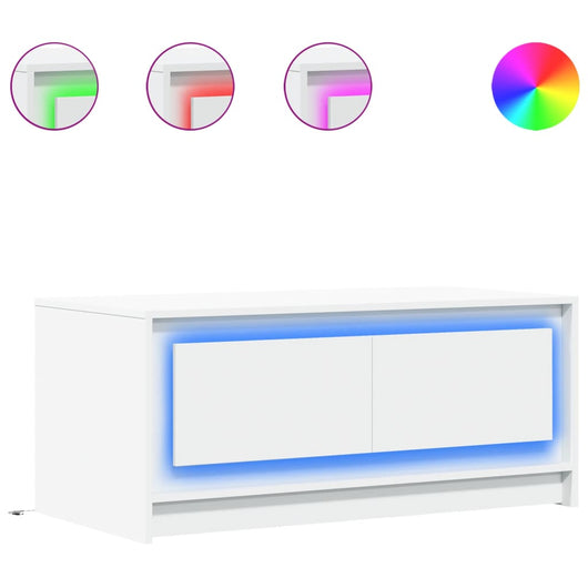 Tavolino da Salotto con Luci LED Bianco in Truciolato 851984