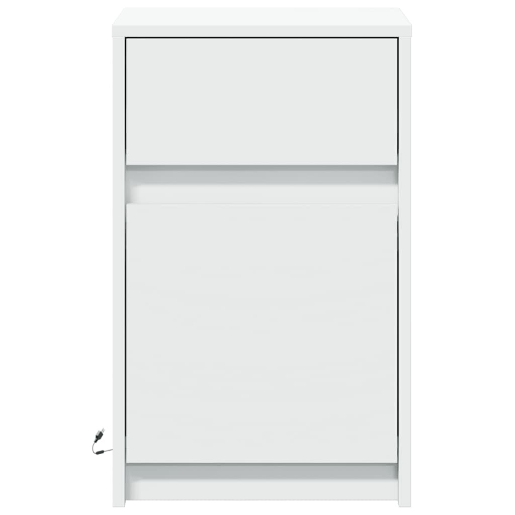 Comodino con Luci LED-Tavolino da notte Bianco in Legno Multistrato 866914