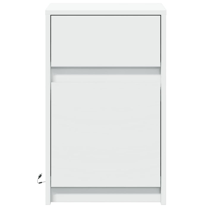 Comodino con Luci LED-Tavolino da notte Bianco in Legno Multistrato 866914