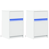 Comodini con Luci LED 2pz Bianchi in Legno Multistrato 851999