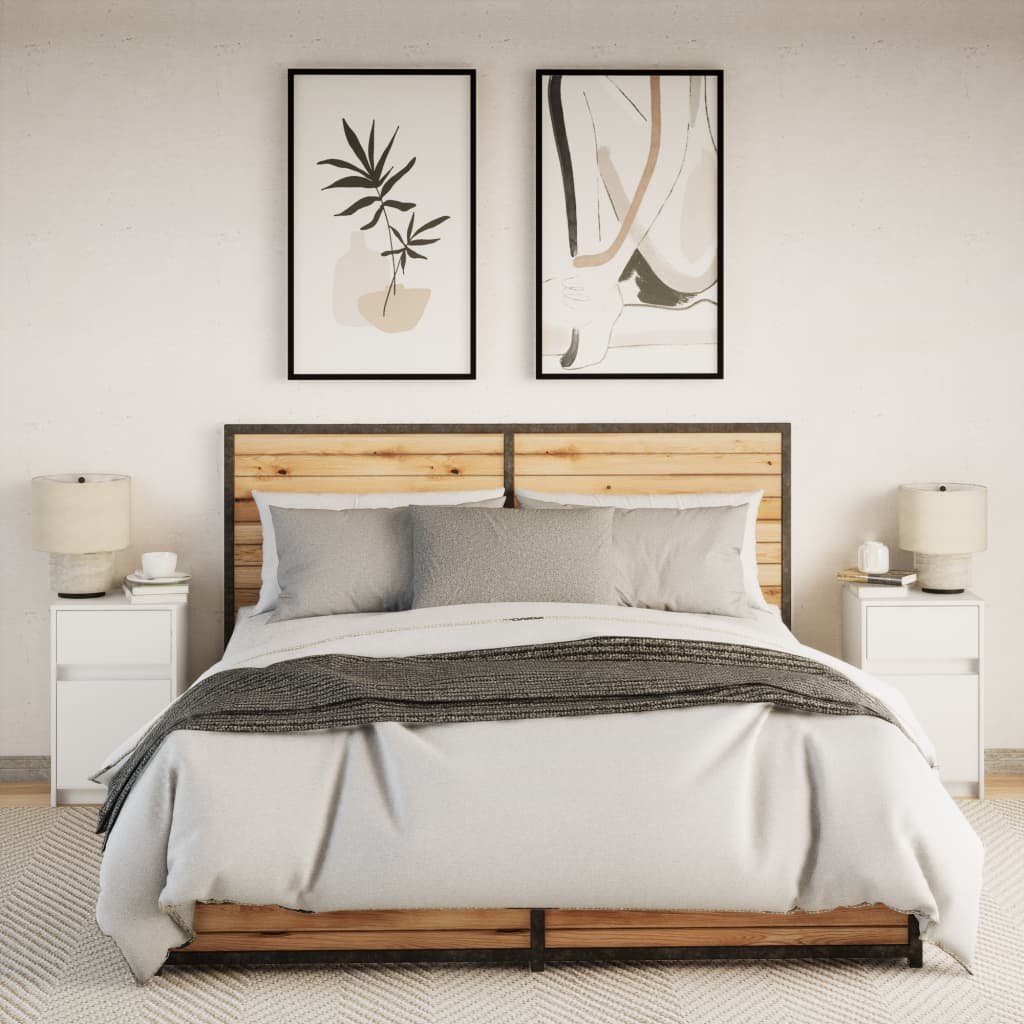 Comodini con Luci LED 2pz Bianchi in Legno Multistrato 851999