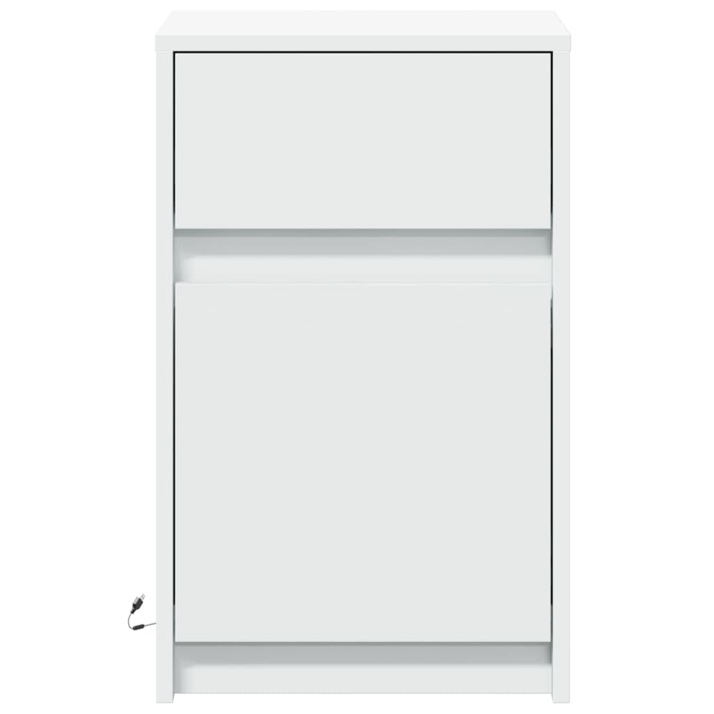 Comodini con Luci LED 2pz Bianchi in Legno Multistrato 851999