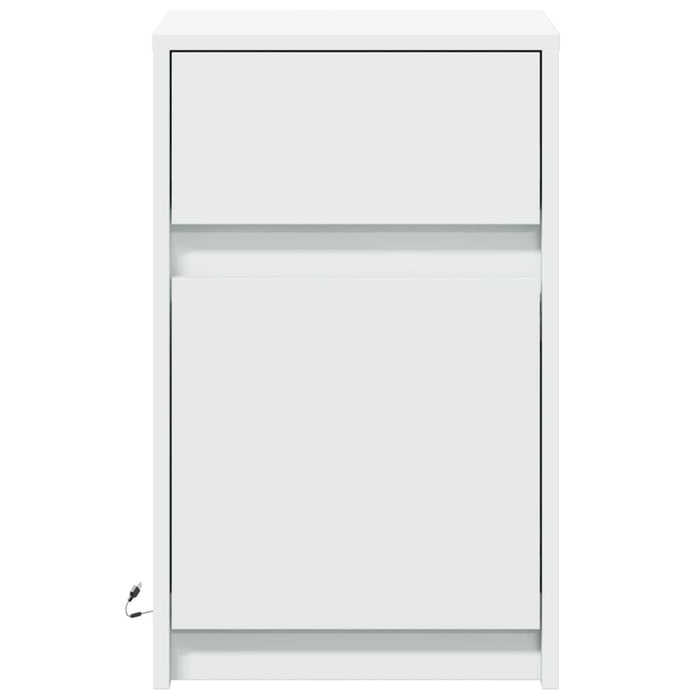 Comodini con Luci LED 2pz Bianchi in Legno Multistrato 851999