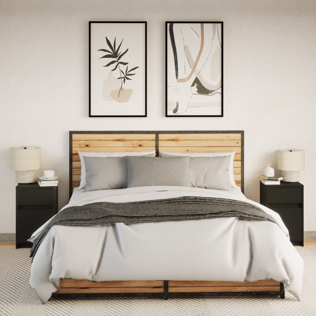 Comodini con Luci LED 2pz Neri in Legno Multistrato 852001