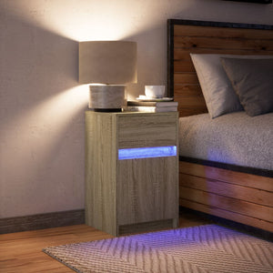 Comodino con Luci LED Rovere Sonoma in Legno Multistrato