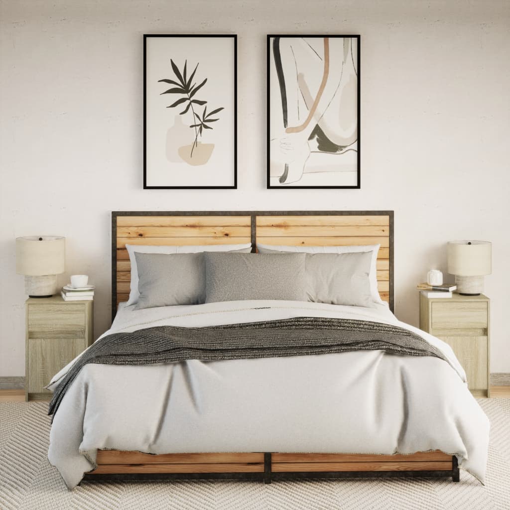 Comodini con Luci LED 2pz-Set di 2 Tavolino da notte Rovere Sonoma in Legno Multistrato 512566