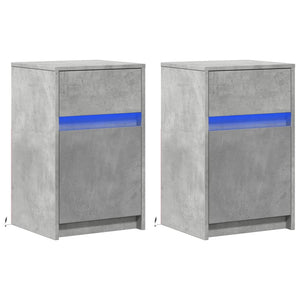 Comodini con Luci LED 2pz Grigio Cemento in Legno Multistrato 852005