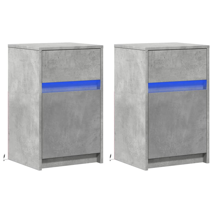 Comodini con Luci LED 2pz Grigio Cemento in Legno Multistrato 852005