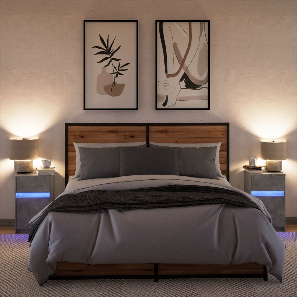 Comodini con Luci LED 2pz Grigio Cemento in Legno Multistrato 852005