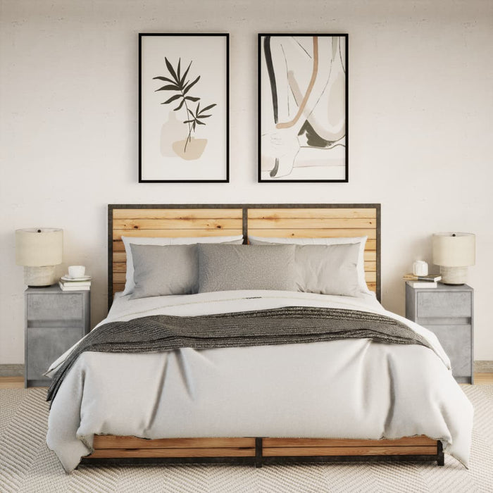 Comodini con Luci LED 2pz Grigio Cemento in Legno Multistrato 852005