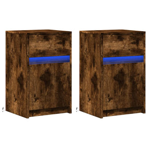 vidaXL Comodini con Luci LED 2pz Rovere Fumo in Legno Multistrato