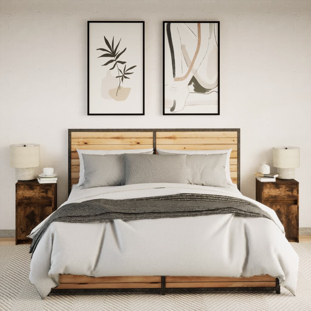 vidaXL Comodini con Luci LED 2pz Rovere Fumo in Legno Multistrato