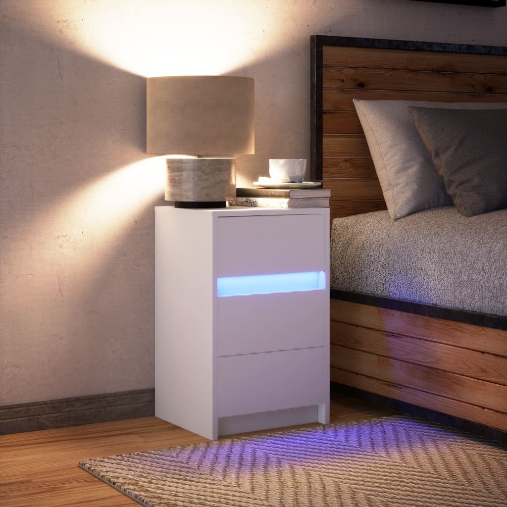 Comodino con Luci LED-Tavolino da notte Bianco in Legno Multistrato 539587