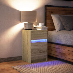 Comodino con Luci LED-Tavolino da notte Rovere Sonoma in Legno Multistrato 940339