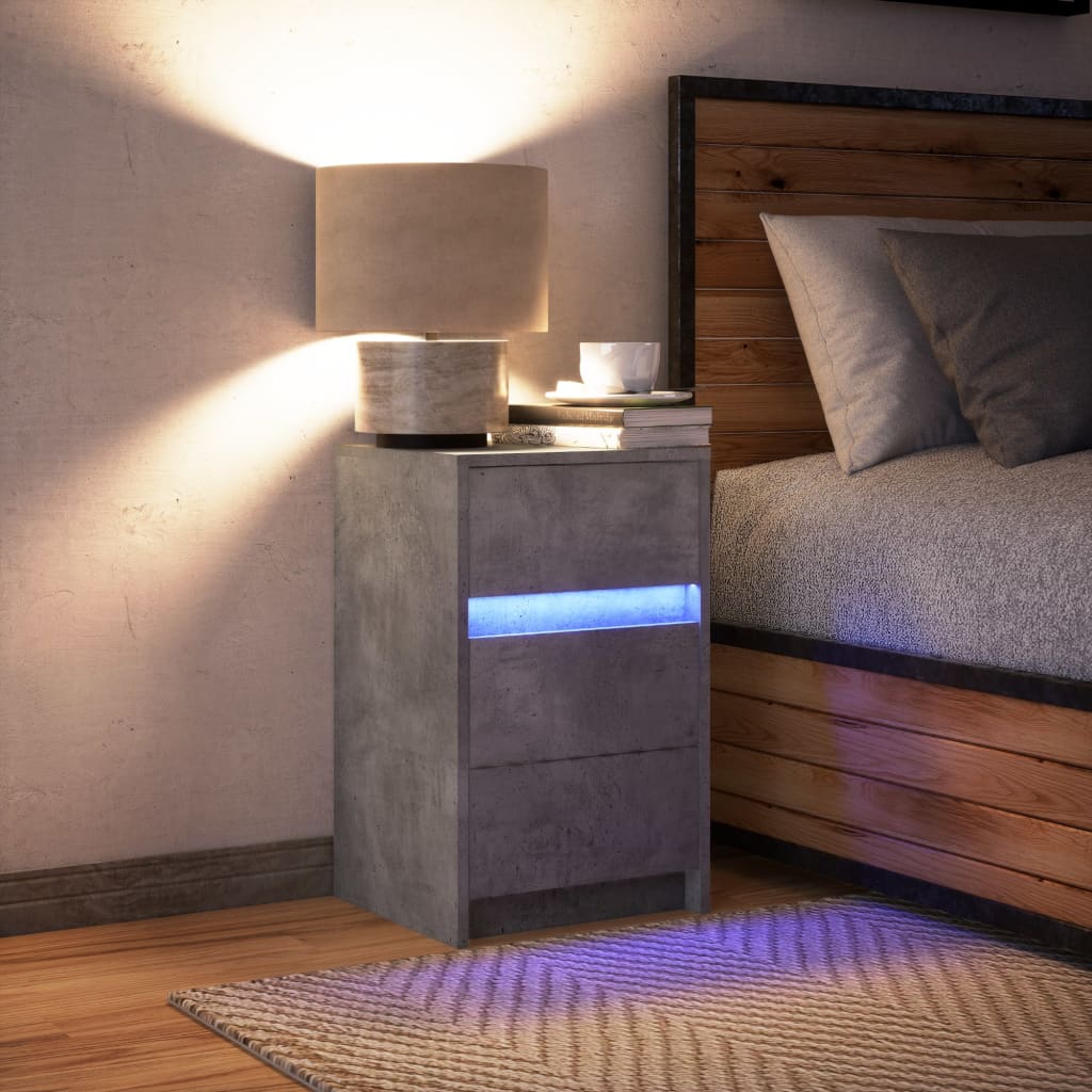 Comodino con Luci LED-Tavolino da notte Grigio Cemento in Legno Multistrato 625147