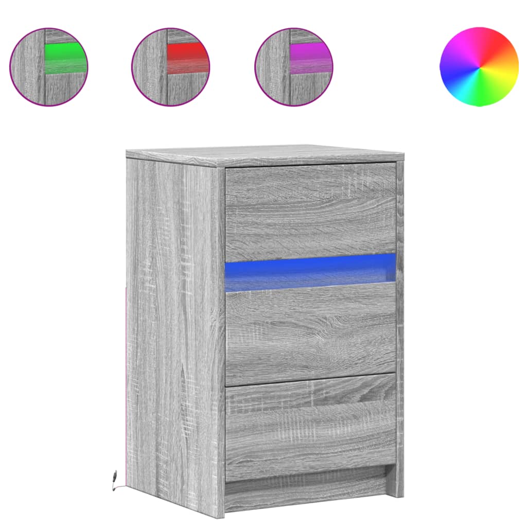 Comodino con Luci LED-Tavolino da notte Grigio Sonoma in Legno Multistrato 852887