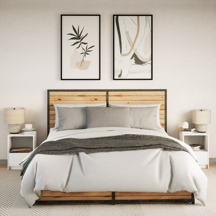 Comodini con Luci LED 2pz Bianchi in Legno Multistrato 852020