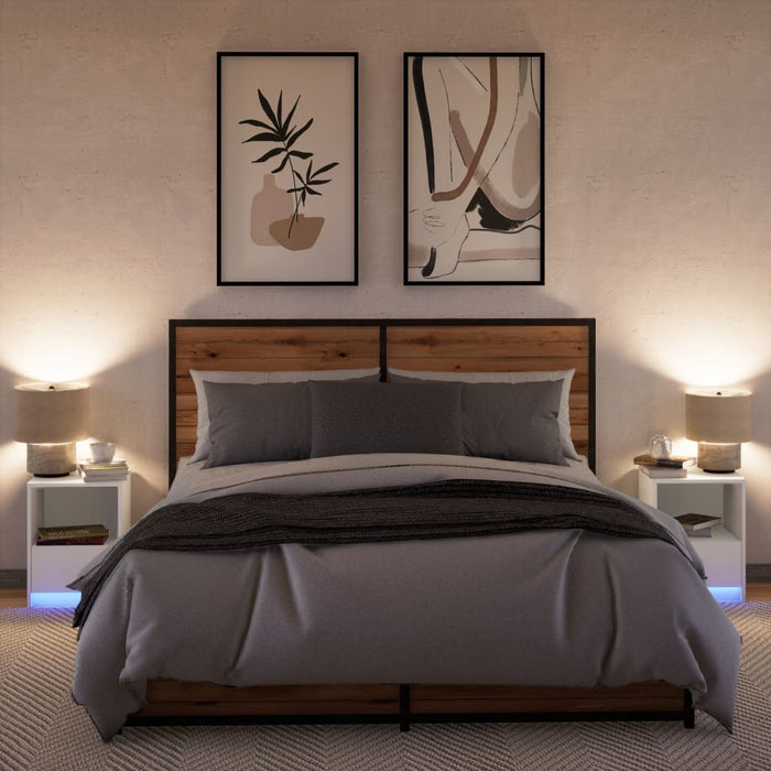 Comodini con Luci LED 2pz-Set di 2 Tavolino da notte Bianchi in Legno Multistrato 843036