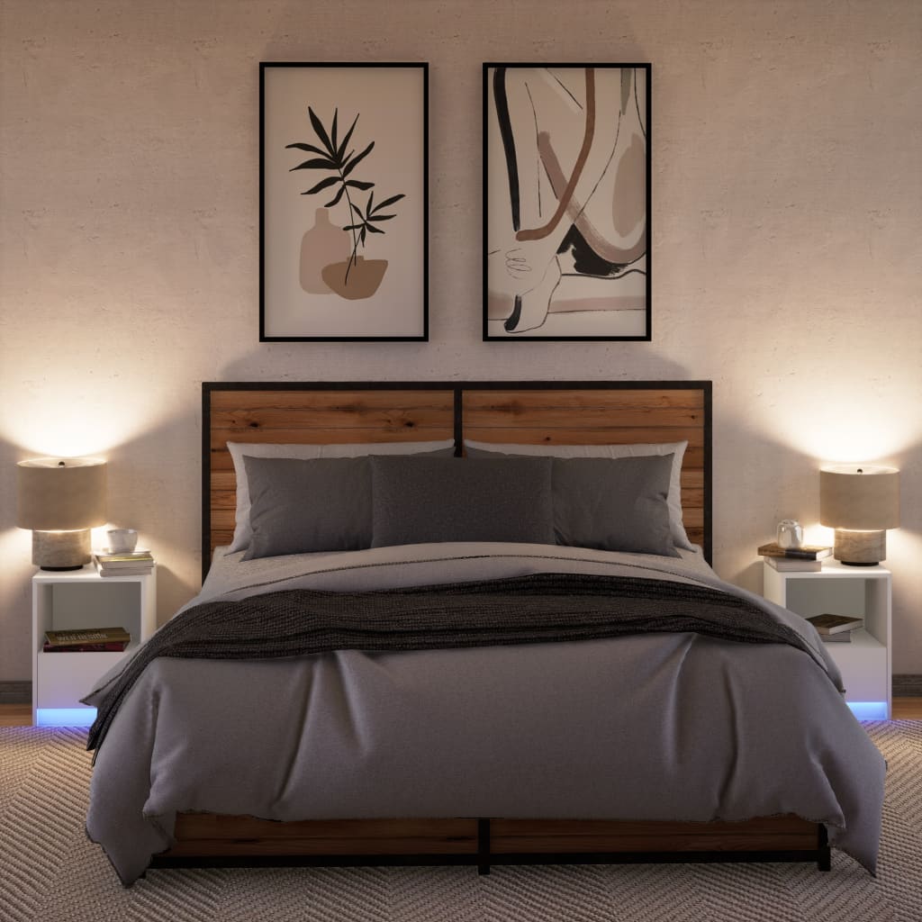 Comodini con Luci LED 2pz Bianchi in Legno Multistrato 852020