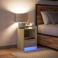 Comodino con Luci LED Rovere Sonoma in Legno Multistrato