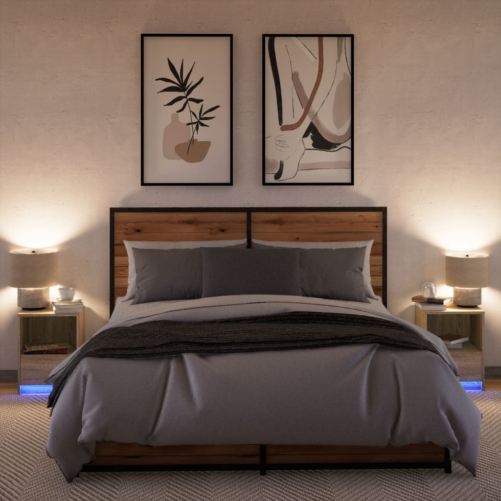 Comodini con Luci LED 2pz-Set di 2 Tavolino da notte Rovere Sonoma in Legno Multistrato 588525