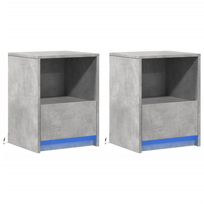 Comodini con Luci LED 2pz-Set di 2 Tavolino da notte Grigio Cemento in Legno Multistrato