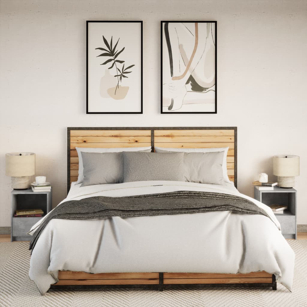 Comodini con Luci LED 2pz Grigio Cemento in Legno Multistrato 852026