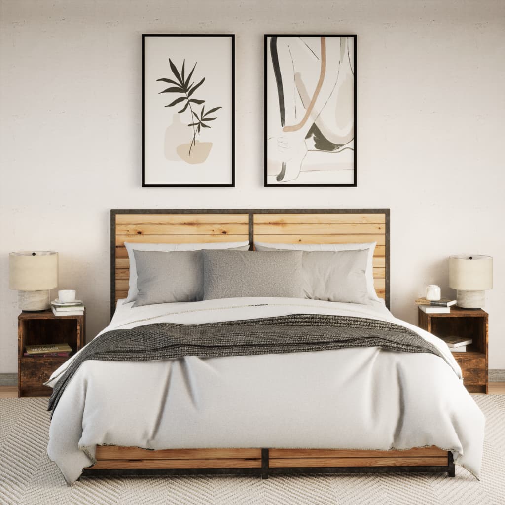 Comodini con Luci LED 2pz Rovere Fumo in Legno Multistrato 852028