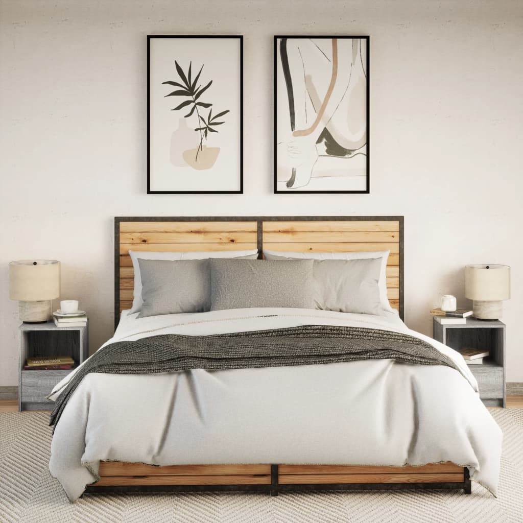 Comodini con Luci LED 2pz Grigio Sonoma in Legno Multistrato 852030