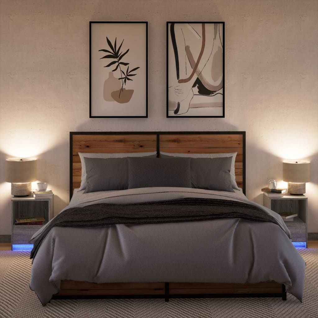 Comodini con Luci LED 2pz Grigio Sonoma in Legno Multistrato 852030