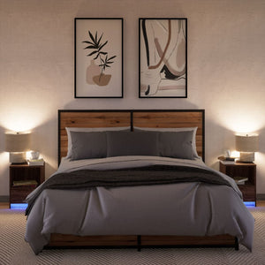 Comodini con Luci LED 2pz-Set di 2 Tavolino da notte Rovere Marrone in Legno Multistrato 801977