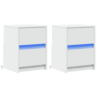 Comodini con Luci LED 2pz-Set di 2 Tavolino da notte Bianchi in Legno Multistrato 731835