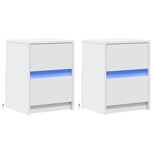 Comodini con Luci LED 2pz-Set di 2 Tavolino da notte Bianchi in Legno Multistrato 731835