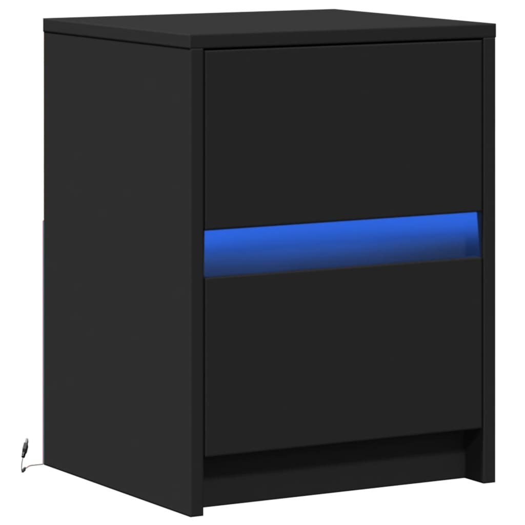 Comodino con Luci LED Nero in Legno Multistrato 852035
