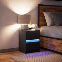 Comodino con Luci LED Nero in Legno Multistrato 852035