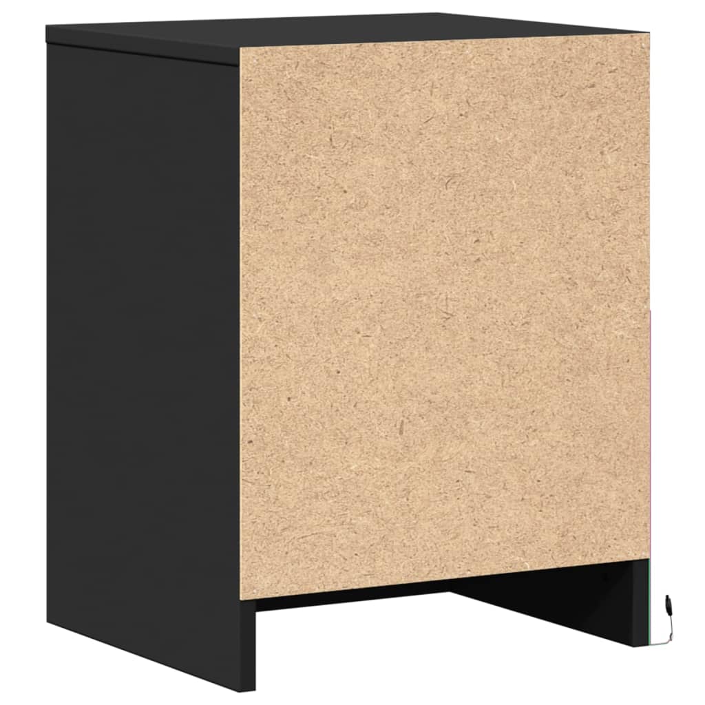Comodino con Luci LED Nero in Legno Multistrato 852035