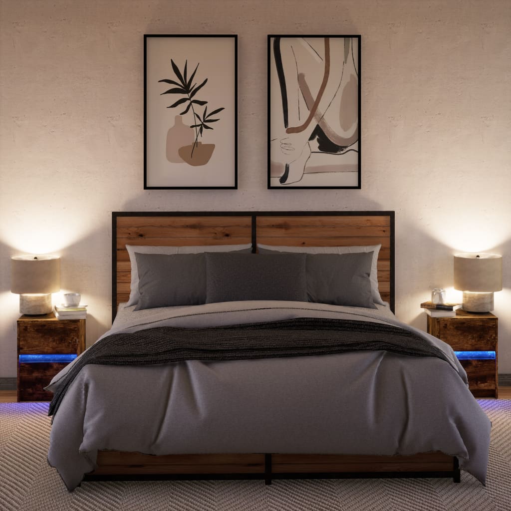 Comodini con Luci LED 2pz-Set di 2 Tavolino da notte Rovere Fumo in Legno Multistrato 744991