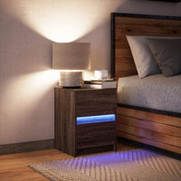 Comodino con Luci LED-Tavolino da notte Rovere Marrone in Legno Multistrato 142682