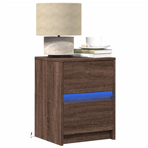Comodino con Luci LED-Tavolino da notte Rovere Marrone in Legno Multistrato 142682