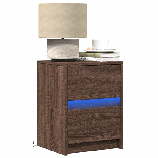 Comodino con Luci LED-Tavolino da notte Rovere Marrone in Legno Multistrato 142682