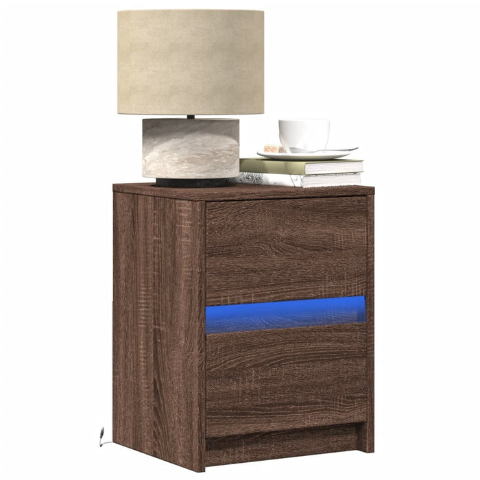 Comodino con Luci LED-Tavolino da notte Rovere Marrone in Legno Multistrato 142682