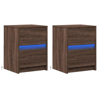 vidaXL Comodini con Luci LED 2pz Rovere Marrone in Legno Multistrato