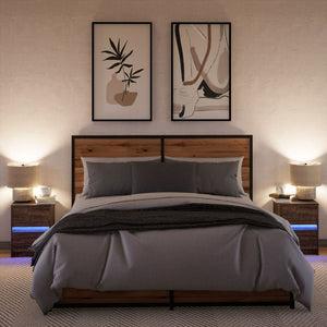 vidaXL Comodini con Luci LED 2pz Rovere Marrone in Legno Multistrato