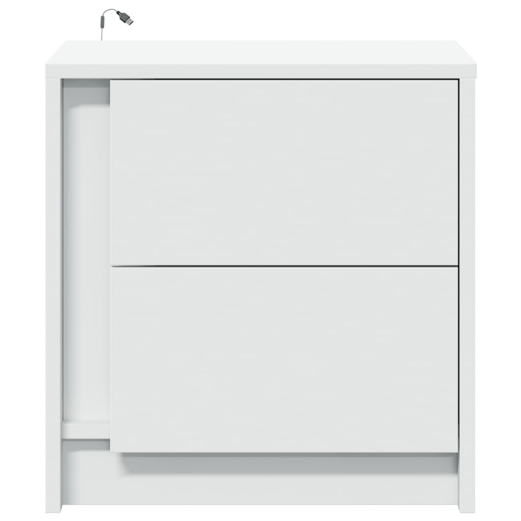 Comodino con Luci LED-Tavolino da notte Bianco in Legno Multistrato 734886