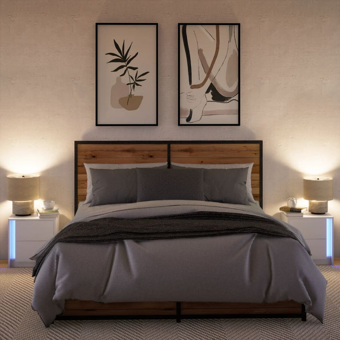Comodini con Luci LED 2pz-Set di 2 Tavolino da notte Bianchi in Legno Multistrato 572132