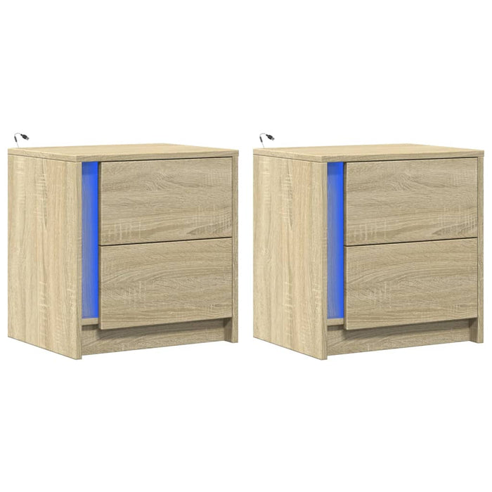 Comodini con Luci LED 2pz-Set di 2 Tavolino da notte Rovere Sonoma in Legno Multistrato 421416