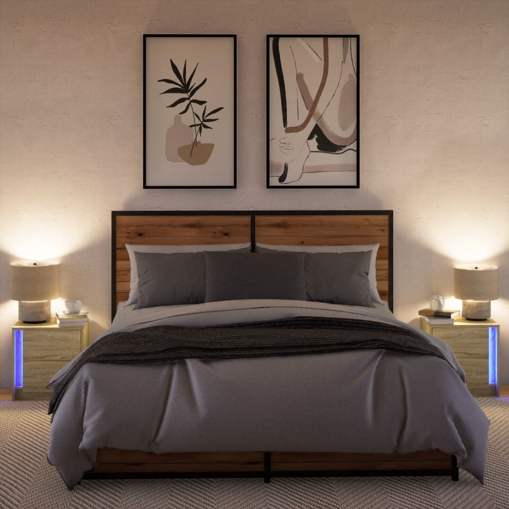 Comodini con Luci LED 2pz-Set di 2 Tavolino da notte Rovere Sonoma in Legno Multistrato 421416